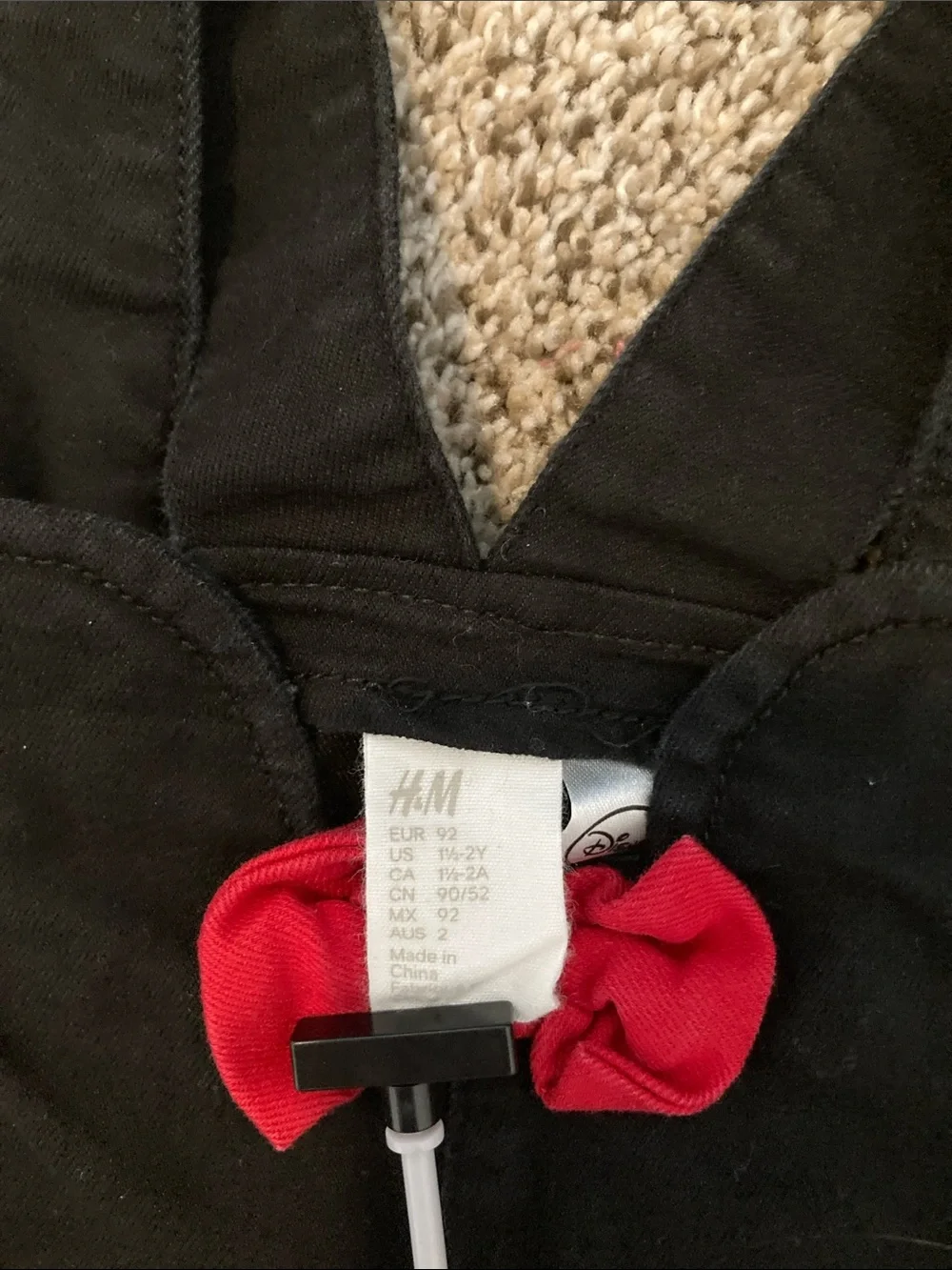 H&M Disney Black Cotton Overall Dress with Red Bow Accent